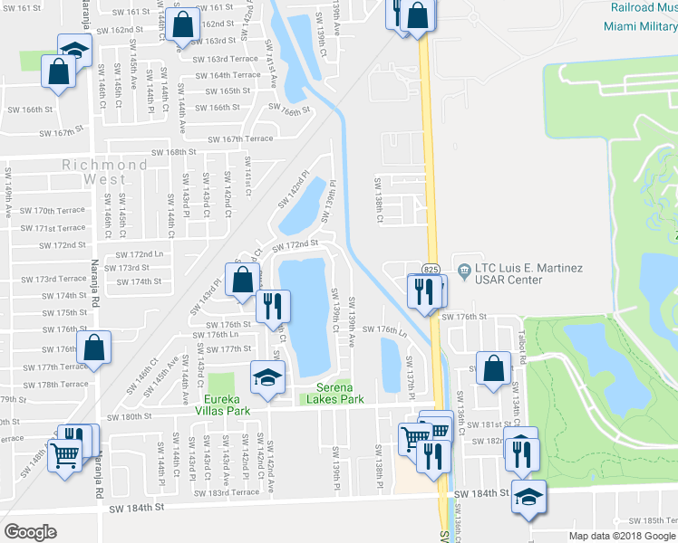 map of restaurants, bars, coffee shops, grocery stores, and more near 13930 Southwest 173rd Terrace in Miami