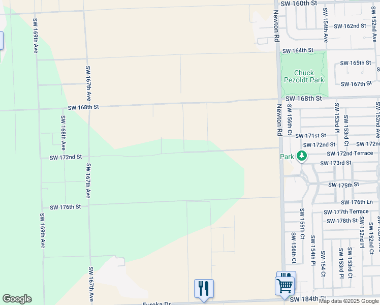 map of restaurants, bars, coffee shops, grocery stores, and more near 16100 Southwest 172nd Street in Miami