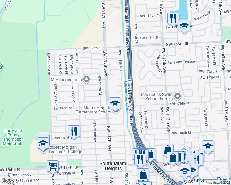 map of restaurants, bars, coffee shops, grocery stores, and more near 11521 Southwest 175th Street in Miami