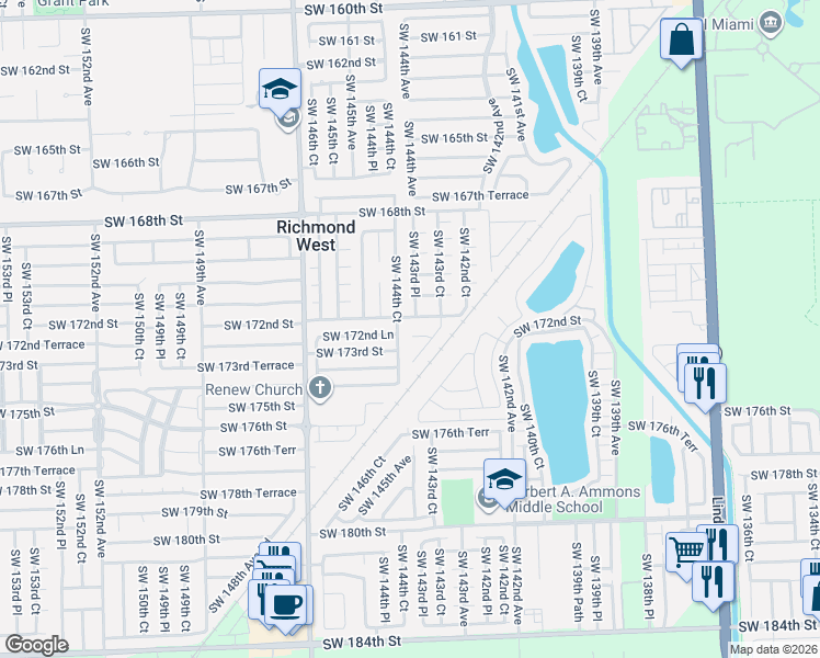 map of restaurants, bars, coffee shops, grocery stores, and more near 14358 Southwest 172nd Lane in Miami