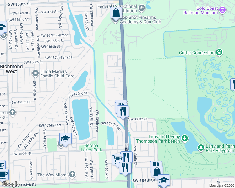 map of restaurants, bars, coffee shops, grocery stores, and more near 13746 Southwest 171st Lane in Miami