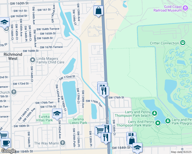 map of restaurants, bars, coffee shops, grocery stores, and more near 13746 Southwest 171st Lane in Miami