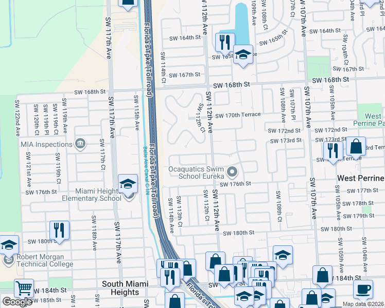 map of restaurants, bars, coffee shops, grocery stores, and more near 11235 Southwest 173rd Terrace in Miami