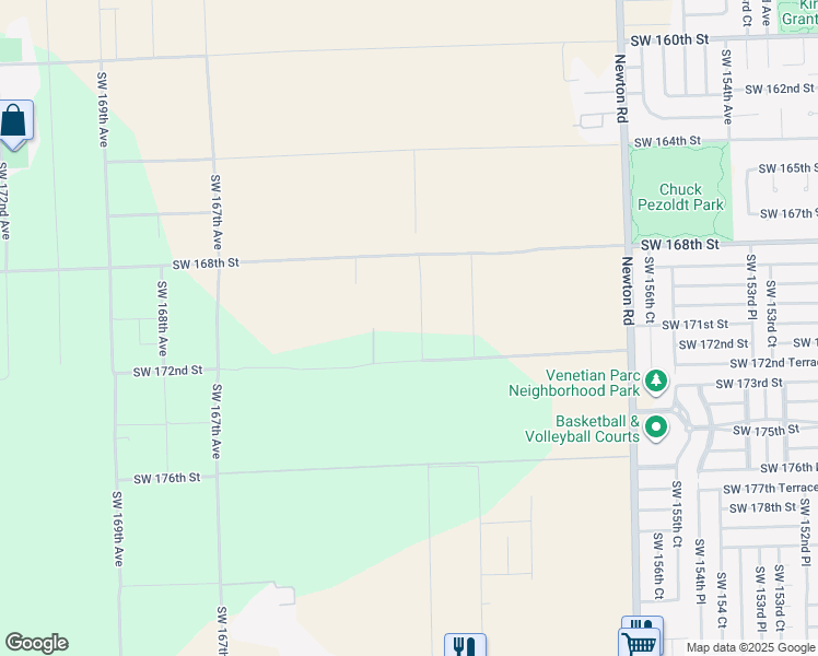 map of restaurants, bars, coffee shops, grocery stores, and more near 17020 Southwest 162nd Avenue in Miami