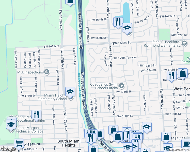 map of restaurants, bars, coffee shops, grocery stores, and more near 11325 Southwest 173rd Terrace in Miami