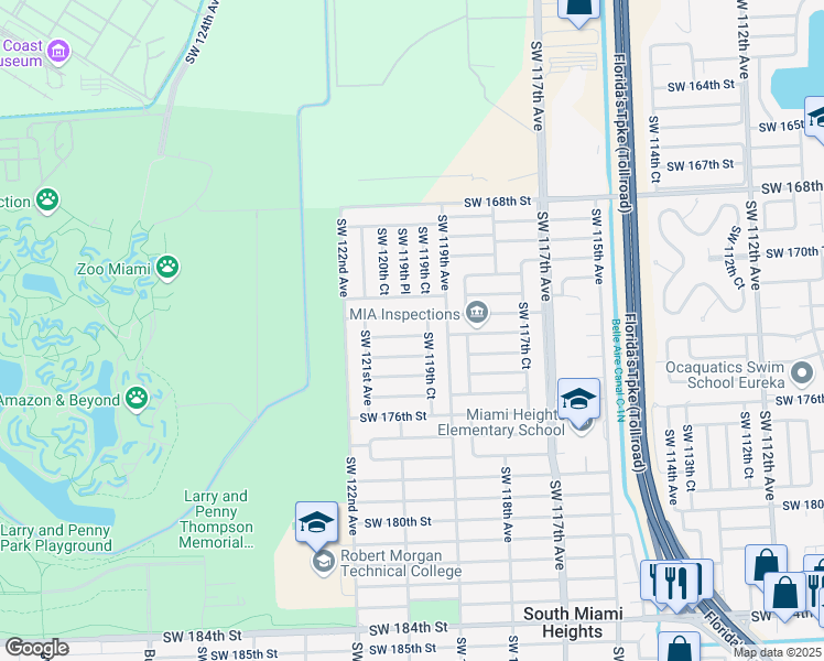 map of restaurants, bars, coffee shops, grocery stores, and more near 11931 Southwest 173rd Street in Miami