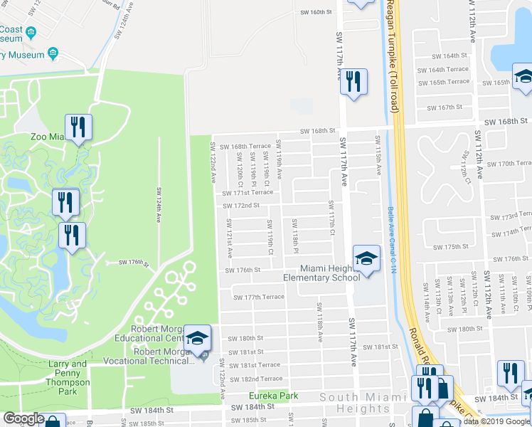 map of restaurants, bars, coffee shops, grocery stores, and more near 11931 Southwest 173rd Street in Miami