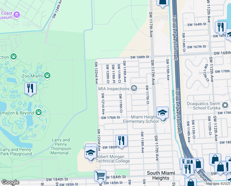 map of restaurants, bars, coffee shops, grocery stores, and more near 11931 Southwest 173rd Street in Miami