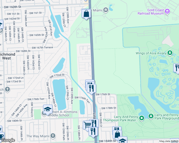 map of restaurants, bars, coffee shops, grocery stores, and more near 13746 Southwest 171st Lane in Miami