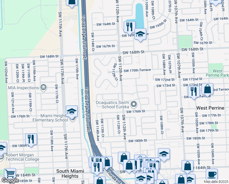 map of restaurants, bars, coffee shops, grocery stores, and more near 11235 Southwest 173rd Terrace in Miami