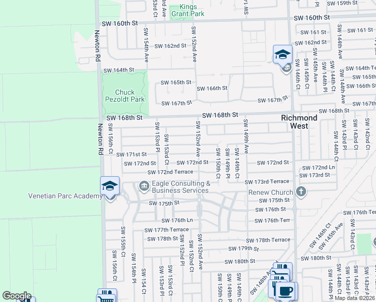 map of restaurants, bars, coffee shops, grocery stores, and more near 15243 Southwest 171st Street in Miami