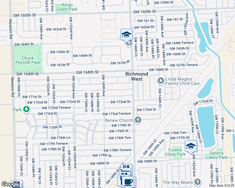 map of restaurants, bars, coffee shops, grocery stores, and more near 14773 Southwest 171st Terrace in Miami