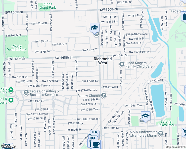 map of restaurants, bars, coffee shops, grocery stores, and more near 14773 Southwest 171st Terrace in Miami