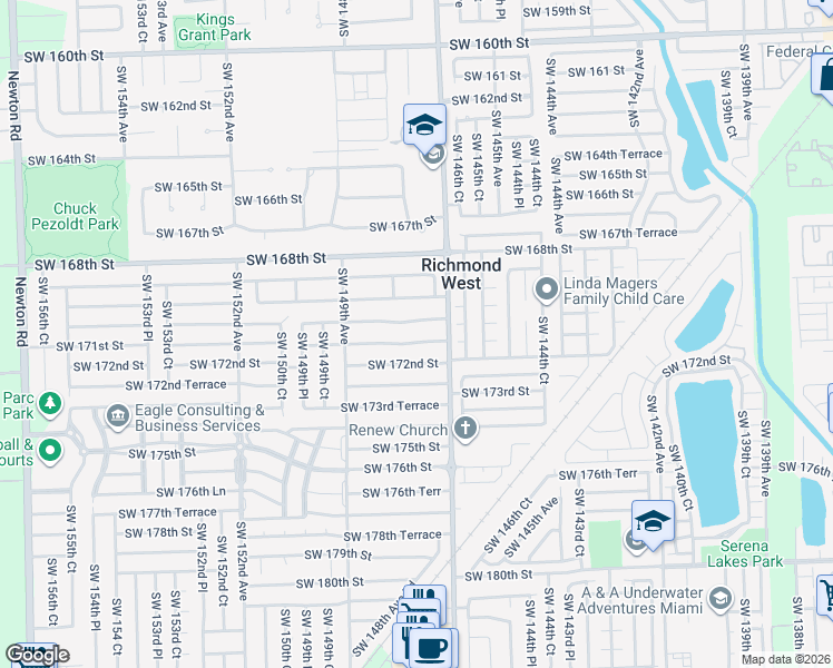 map of restaurants, bars, coffee shops, grocery stores, and more near 14773 Southwest 171st Terrace in Miami