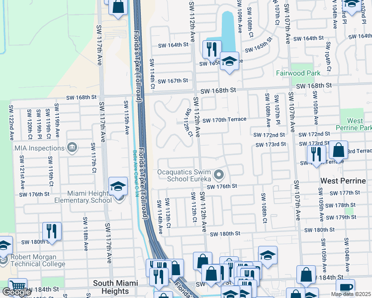 map of restaurants, bars, coffee shops, grocery stores, and more near 11235 Southwest 173rd Terrace in Miami