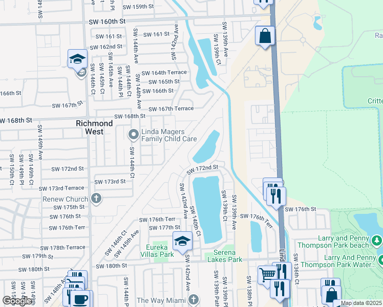 map of restaurants, bars, coffee shops, grocery stores, and more near 14251 Southwest 171st Terrace in Miami