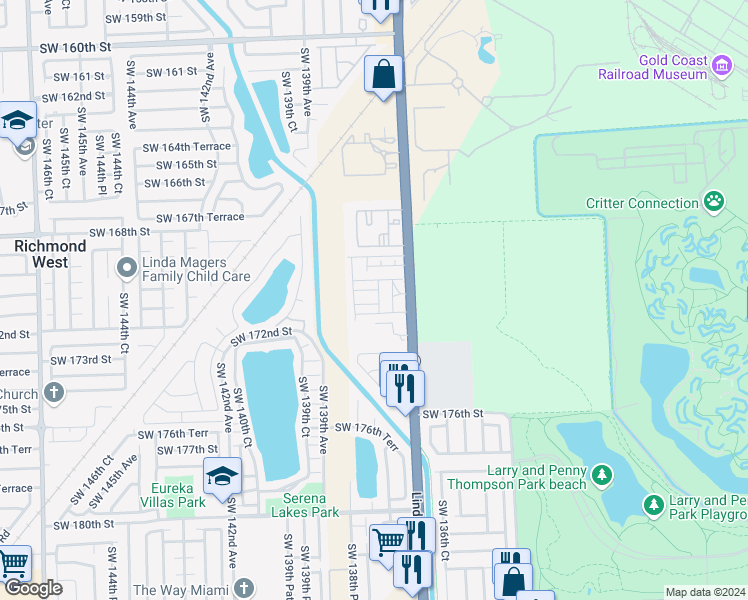 map of restaurants, bars, coffee shops, grocery stores, and more near 13746 Southwest 171st Lane in Miami