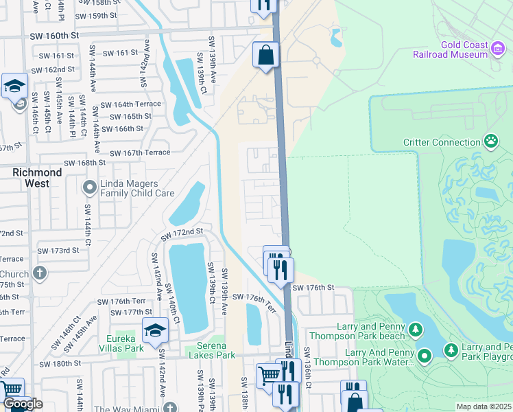 map of restaurants, bars, coffee shops, grocery stores, and more near 13813 Southwest 170th Terrace in Miami