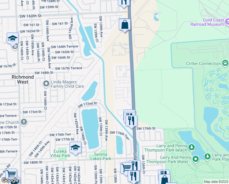 map of restaurants, bars, coffee shops, grocery stores, and more near 13813 Southwest 170th Terrace in Miami