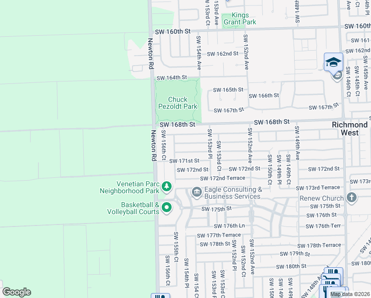 map of restaurants, bars, coffee shops, grocery stores, and more near 15451 Southwest 169th Lane in Miami