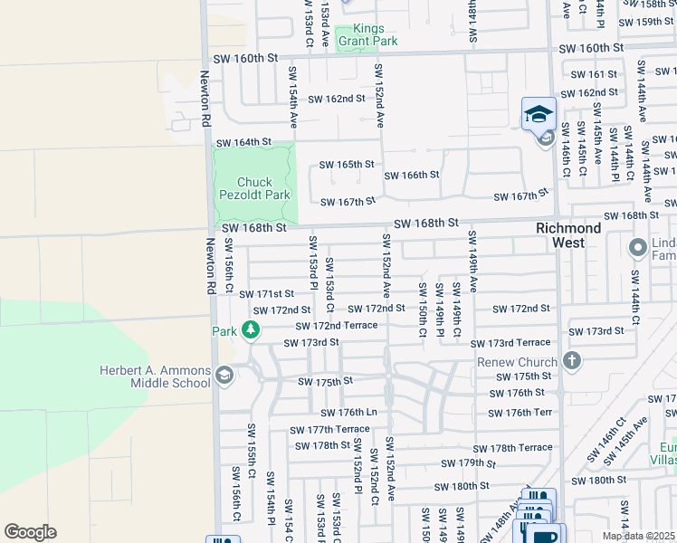 map of restaurants, bars, coffee shops, grocery stores, and more near 15327 Southwest 169th Lane in Miami