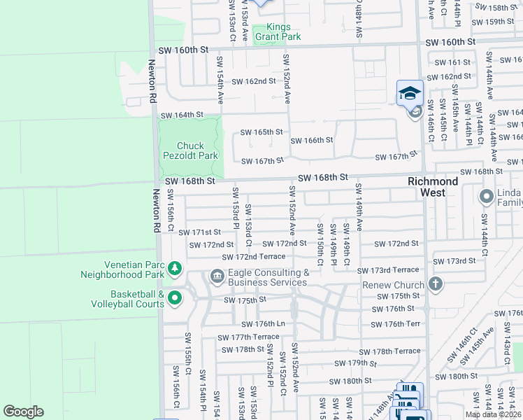 map of restaurants, bars, coffee shops, grocery stores, and more near 15327 Southwest 169th Lane in Miami