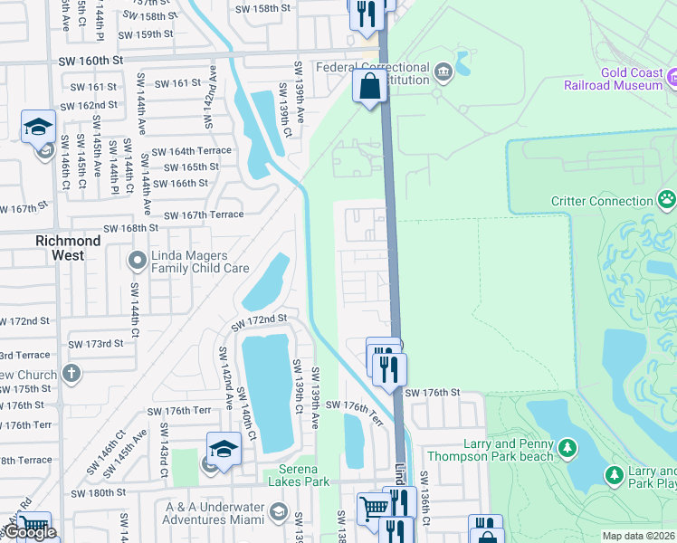 map of restaurants, bars, coffee shops, grocery stores, and more near 13813 Southwest 170th Terrace in Miami