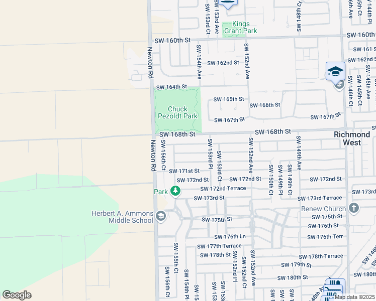 map of restaurants, bars, coffee shops, grocery stores, and more near 15451 Southwest 169th Lane in Miami