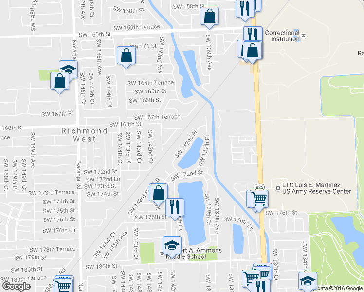 map of restaurants, bars, coffee shops, grocery stores, and more near 17024 Southwest 142nd Place in Miami