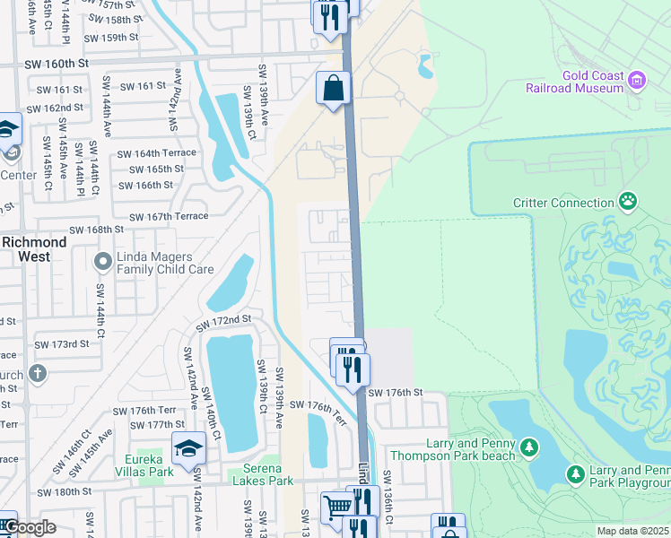 map of restaurants, bars, coffee shops, grocery stores, and more near 13729 Southwest 170th Terrace in Miami