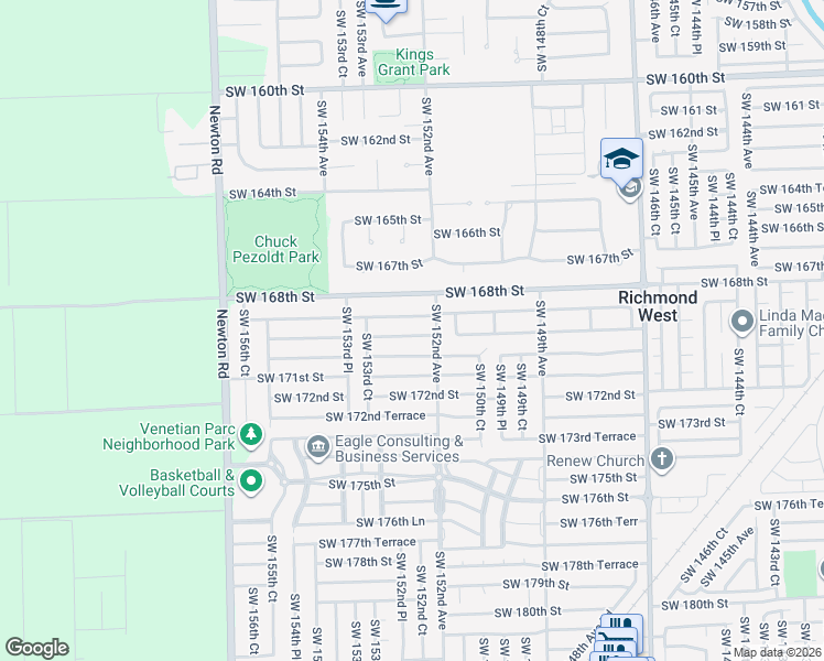 map of restaurants, bars, coffee shops, grocery stores, and more near 15239 Southwest 169th Lane in Miami