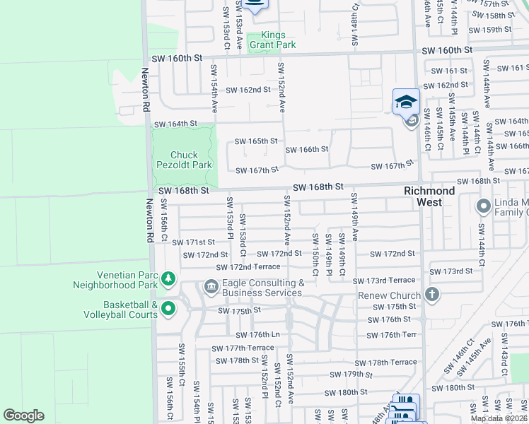 map of restaurants, bars, coffee shops, grocery stores, and more near 15239 Southwest 169th Lane in Miami