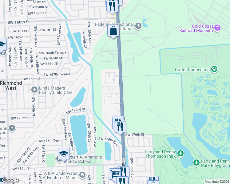 map of restaurants, bars, coffee shops, grocery stores, and more near 13725 Southwest 170th Terrace in Miami