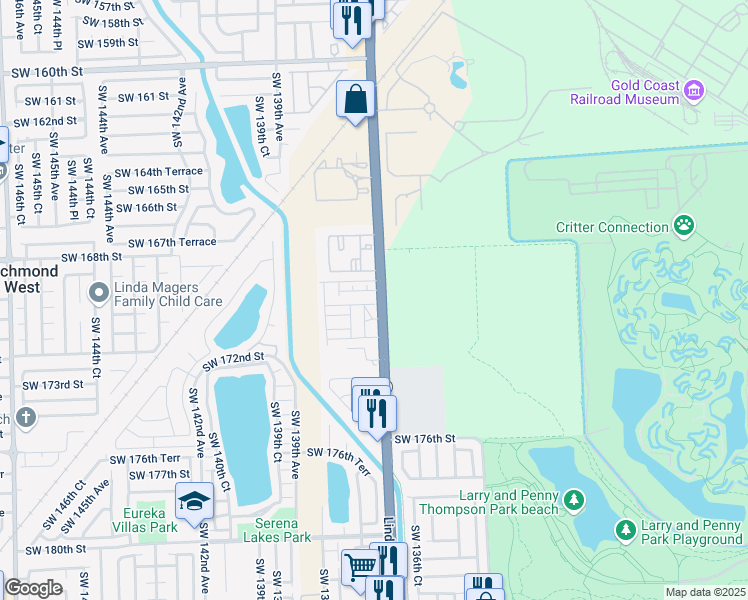 map of restaurants, bars, coffee shops, grocery stores, and more near 13701 Southwest 170th Terrace in Miami