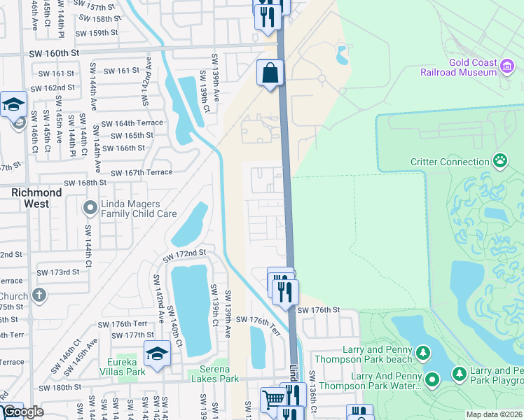 map of restaurants, bars, coffee shops, grocery stores, and more near 13729 Southwest 170th Terrace in Miami