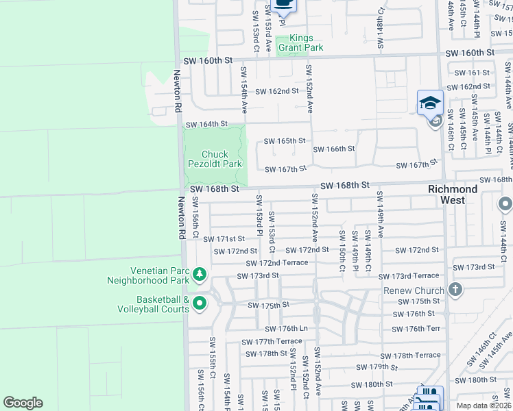 map of restaurants, bars, coffee shops, grocery stores, and more near 15391 Southwest 169th Lane in Miami