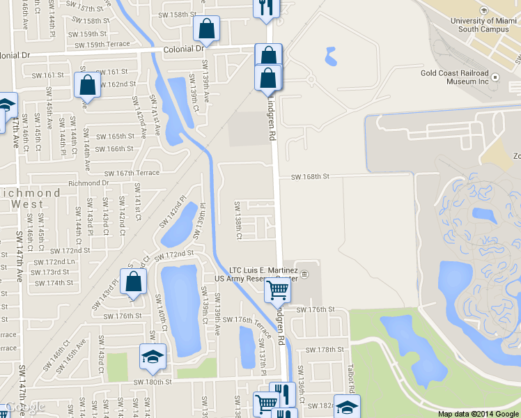 map of restaurants, bars, coffee shops, grocery stores, and more near 13729 Southwest 170th Terrace in Miami