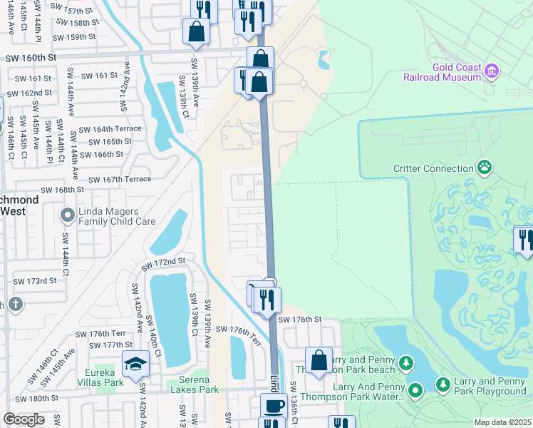 map of restaurants, bars, coffee shops, grocery stores, and more near 13701 Southwest 170th Terrace in Miami