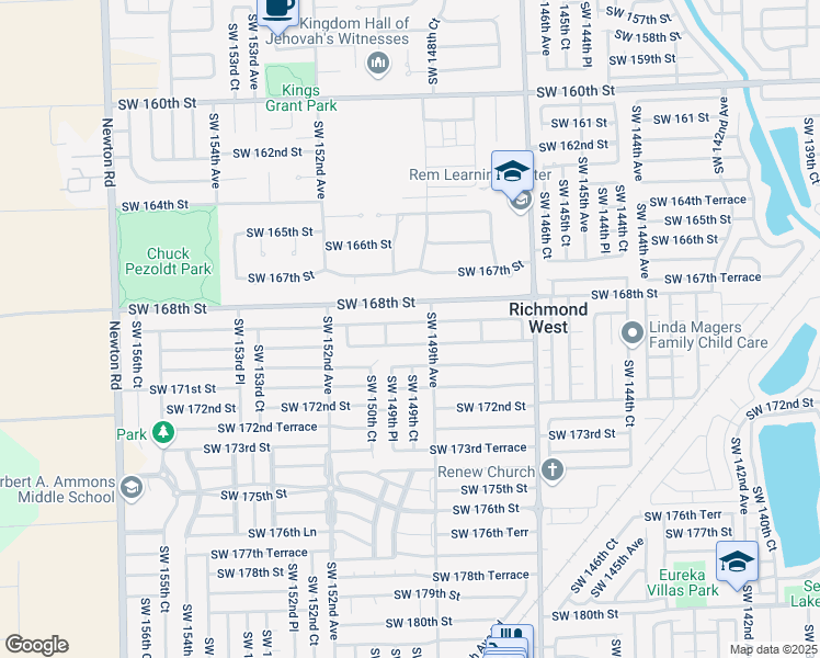 map of restaurants, bars, coffee shops, grocery stores, and more near 14911 Southwest 169th Lane in Miami