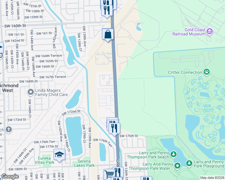 map of restaurants, bars, coffee shops, grocery stores, and more near 13729 Southwest 170th Terrace in Miami