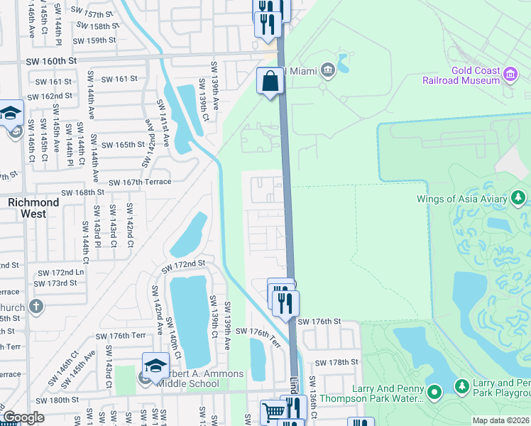 map of restaurants, bars, coffee shops, grocery stores, and more near 13725 Southwest 170th Terrace in Miami