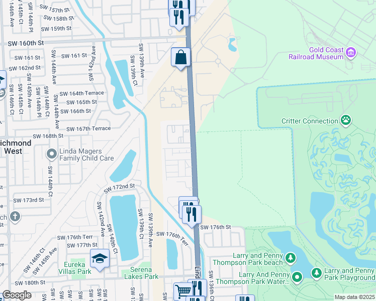map of restaurants, bars, coffee shops, grocery stores, and more near 13729 Southwest 170th Terrace in Miami