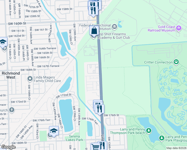 map of restaurants, bars, coffee shops, grocery stores, and more near 16872 Southwest 137th Avenue in Miami