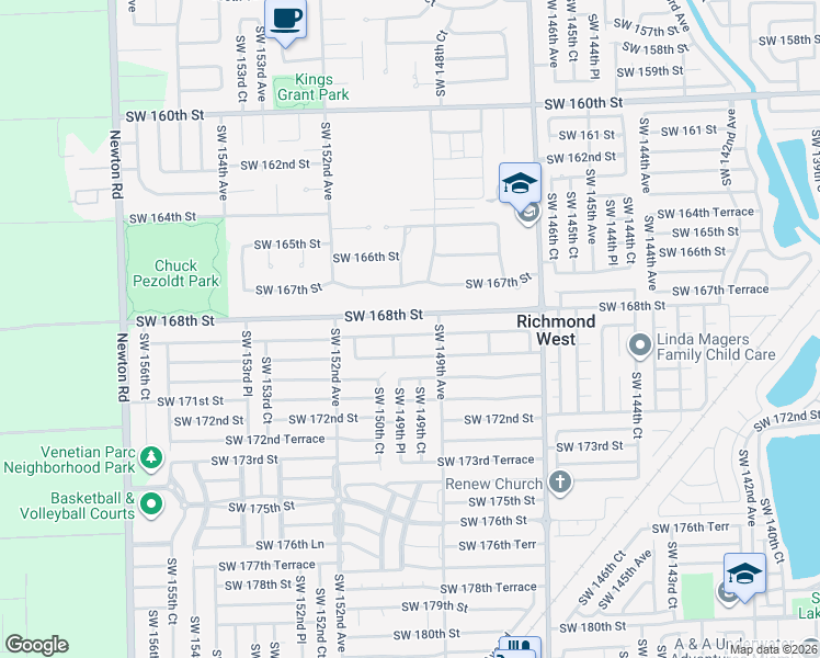 map of restaurants, bars, coffee shops, grocery stores, and more near 14910 Southwest 168th Street in Miami