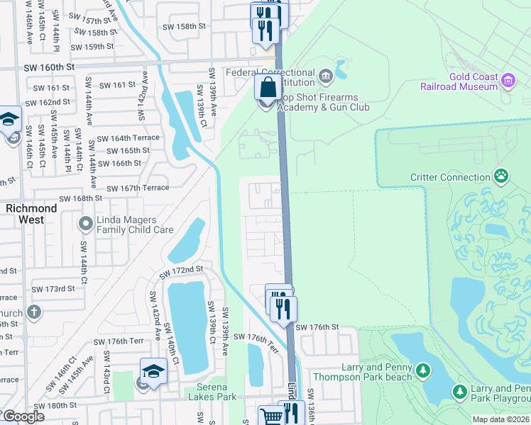 map of restaurants, bars, coffee shops, grocery stores, and more near 16872 Southwest 137th Avenue in Miami