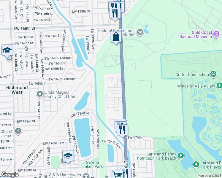 map of restaurants, bars, coffee shops, grocery stores, and more near 16852 Southwest 137th Avenue in Miami