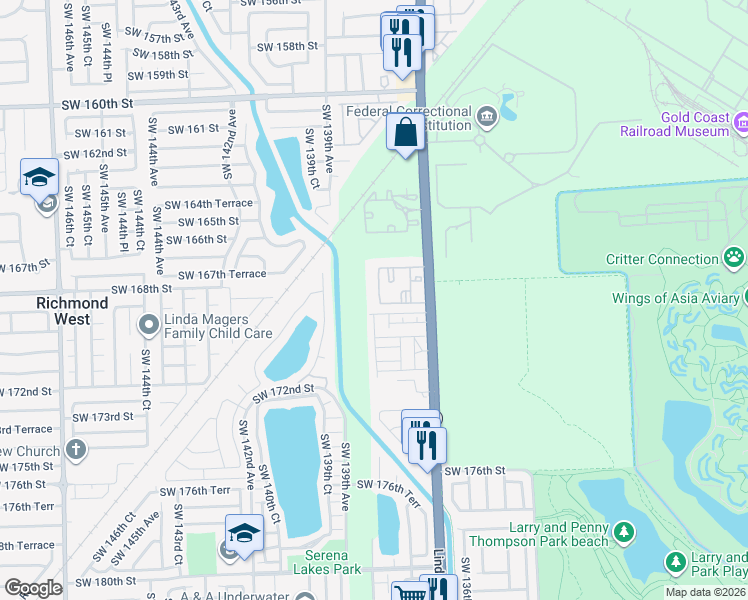 map of restaurants, bars, coffee shops, grocery stores, and more near 16852 Southwest 137th Avenue in Miami