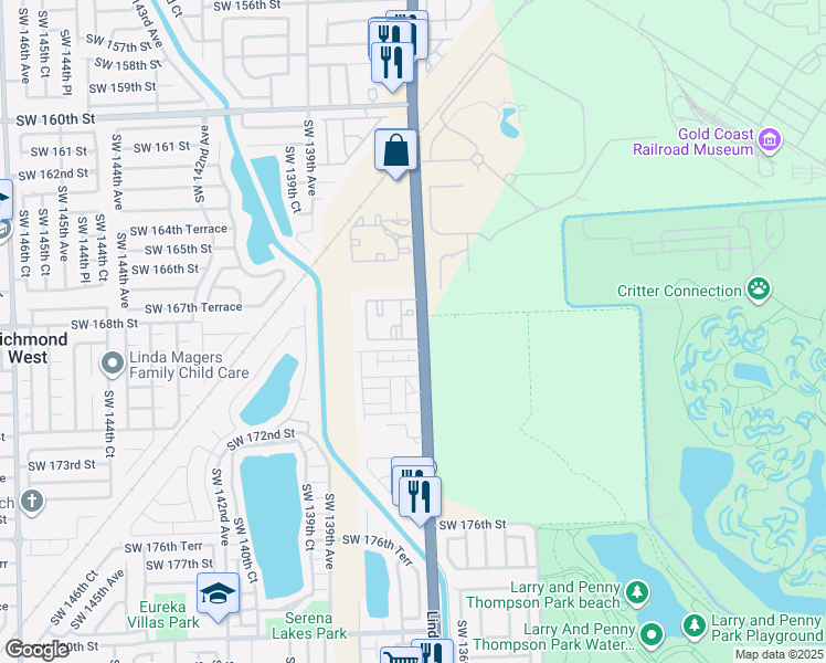map of restaurants, bars, coffee shops, grocery stores, and more near 16872 Southwest 137th Avenue in Miami