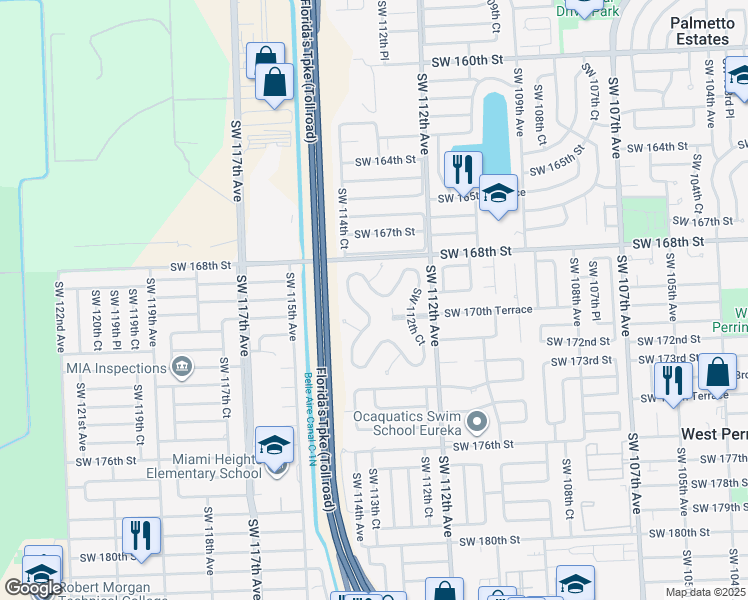 map of restaurants, bars, coffee shops, grocery stores, and more near 11322 Southwest 169th Street in Miami