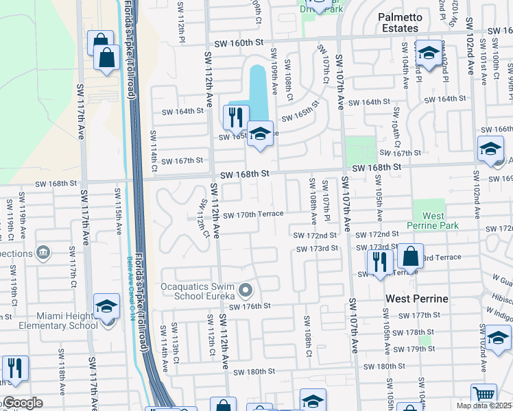 map of restaurants, bars, coffee shops, grocery stores, and more near 10991 Southwest 170th Terrace in Miami